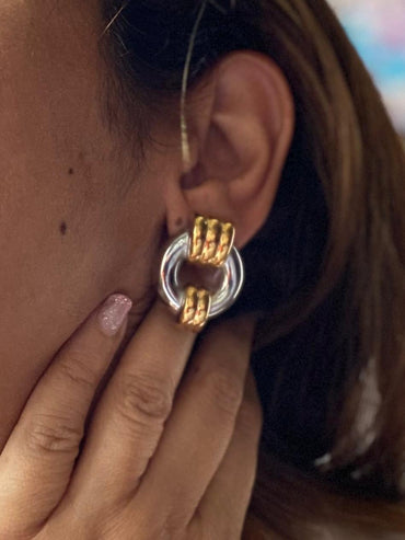 Round Silver Gold Vintage Studs