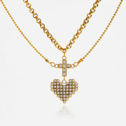 Cross + Heart Sparkly layered necklace
