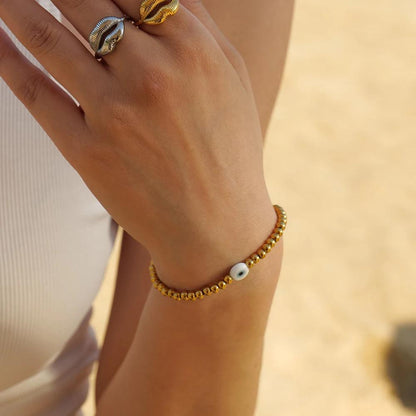 Evil Eye mini gold ball bracelet - Stretchable ( Adjustable )