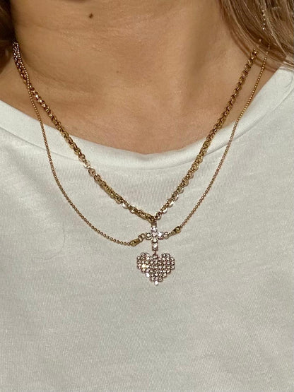 Cross + Heart Sparkly layered necklace